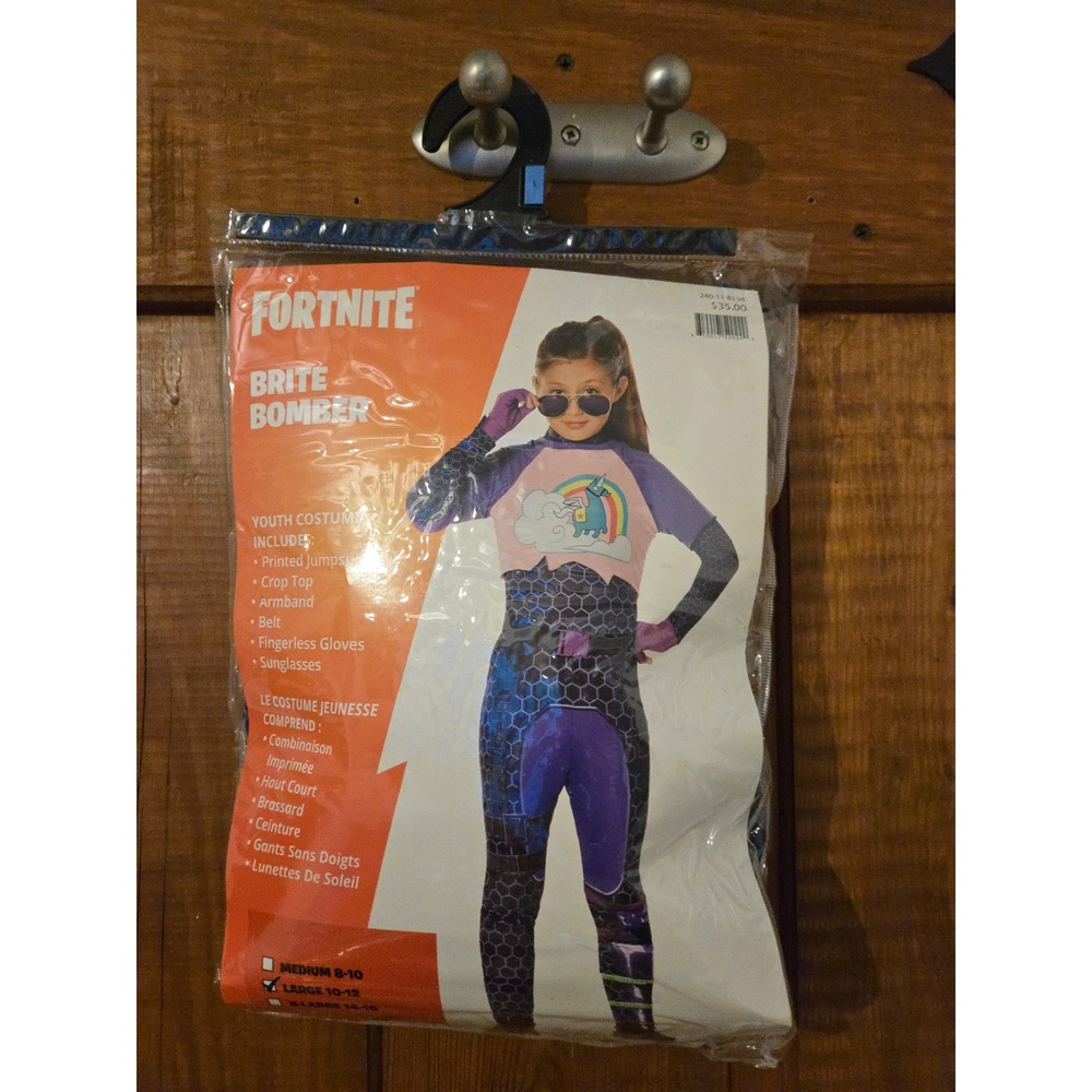 FORTNITE 23Brite Bomber Youth Costume Kids Large 10-12 Jumpsuit Outfit Set New